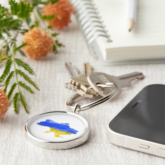 Wasserfarbe Ukrainische Karte. Ukrainische Flagge. Schlüsselanhänger (Seite)