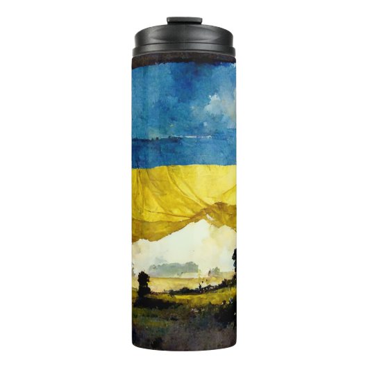 Wasserfarbe Ukrainische Schlachtflagge Thermal Tum Thermosbecher (Vorderseite)