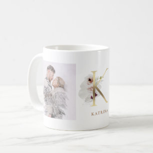 Wasserfarbe und Gold  Zwei Foto Letter K Monogramm Kaffeetasse