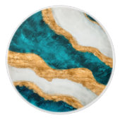 Wasserfarbe und goldene Türkiswache Abstrakt Keramikknauf (Vorderseite)