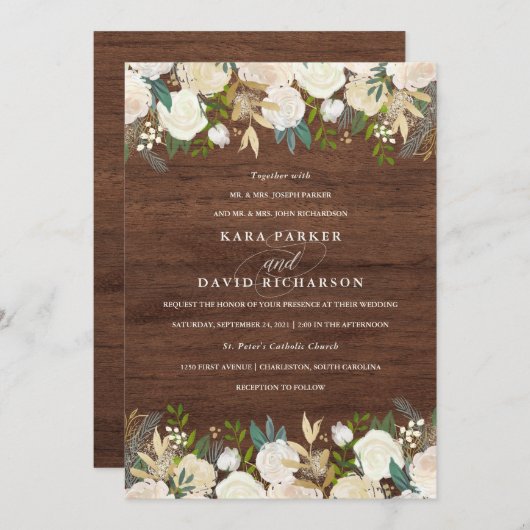 Wasserfarbe und Holz | Rustikale Hochzeit Einladung (Vorne/Hinten)