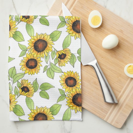 Wasserfarbe und Pen Sonnenblumen Muster Geschirrtuch (Viertel Falte)