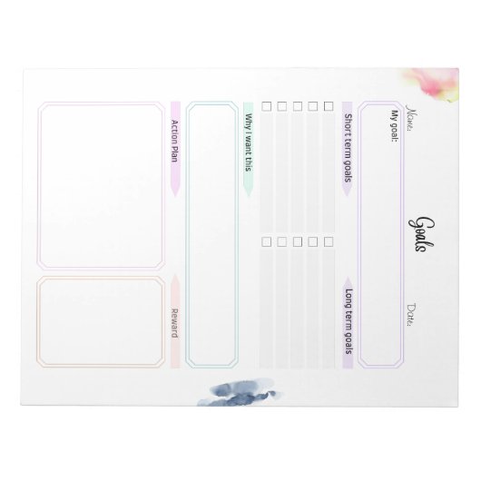 Wasserfarbe und Regenbogen-Zielplaner Notizblock (Vorderseite)