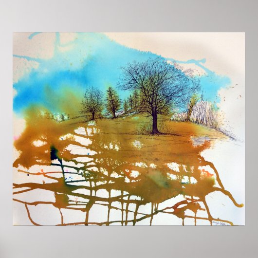 Wasserfarbe und verkleidete Bäume Poster (Vorne)
