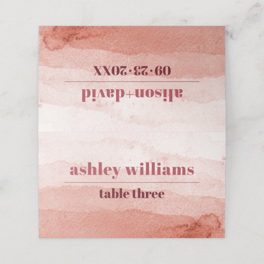 Wasserfarbe und Zweig Japandi Hochzeit Platzkarte (Außenseite Aufgefaltet)