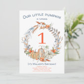 Wasserfarbe Unser kleiner Pumpkin Blue Erster Gebu Einladung (Stehend Vorderseite)