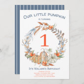 Wasserfarbe Unser kleiner Pumpkin Blue Erster Gebu Einladung (Vorne/Hinten)