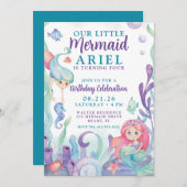 Wasserfarbe Unsere kleine Meerjungfrau zum Geburts Einladung (Vorne/Hinten)