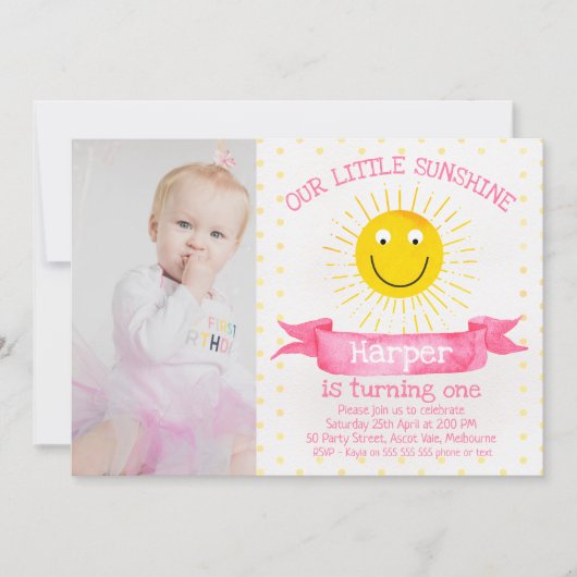 Wasserfarbe Unsere kleine Sonnenschein zum Geburts Einladung (Vorderseite)