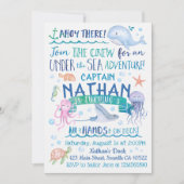 Wasserfarbe unter dem Meer - Einladung zum Geburts (Vorderseite)