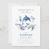 Wasserfarbe unter dem Meer Einladung zum Geburtsta (Vorderseite)