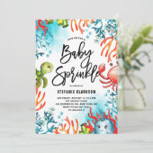 Wasserfarbe unter dem Meer Freunde Baby Sprinkle Einladung (Stehend Vorderseite)
