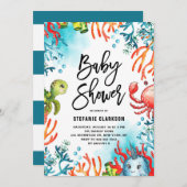 Wasserfarbe unter dem Meer Freundliche Kinderdusch Einladung (Vorne/Hinten)