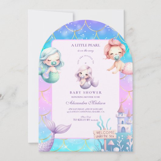 Wasserfarbe unter dem Meer Kleine Perlendusche Einladung (Vorderseite)