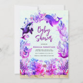 Wasserfarbe unter dem Meer lila Mädchendusche Einladung (Vorderseite)