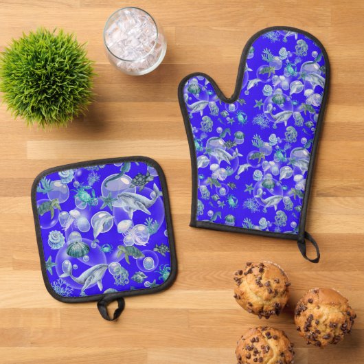 Wasserfarbe unter dem Meer Ofenhandschuh & Topflappen-Set (Oben Unten)