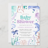 Wasserfarbe unter dem Meer Retro Babydusche Einladung (Vorderseite)