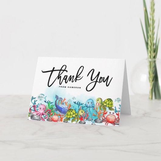 Wasserfarbe unter dem Meeresthema Geburtstagsparty Dankeskarte (Vorderseite)