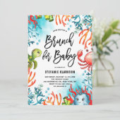 Wasserfarbe unter dem Wasser Babydusche Brunch Einladung (Stehend Vorderseite)
