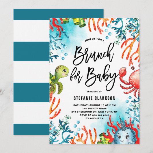 Wasserfarbe unter dem Wasser Babydusche Brunch Einladung (Vorne/Hinten)