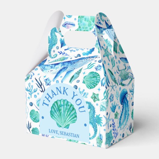 Wasserfarbe unter den Meerestieren Blau Geschenkschachtel (Vorderseite)