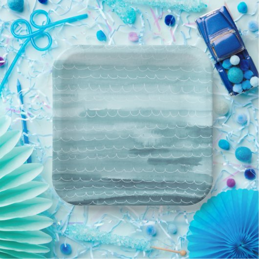 Wasserfarbe unter den Tellern des Meerespapiers Pappteller (Party)