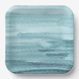 Wasserfarbe unter den Tellern des Meerespapiers Pappteller