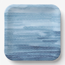 Wasserfarbe unter den Tellern des Meerespapiers Pappteller