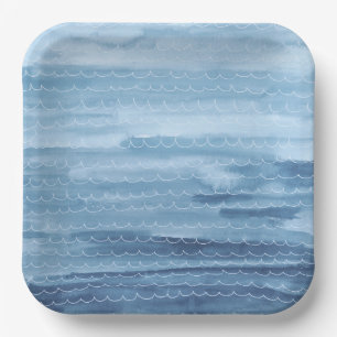 Wasserfarbe unter den Tellern des Meerespapiers Pappteller