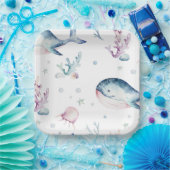 Wasserfarbe unter den Tellern des Meerespapiers Pappteller (Party)