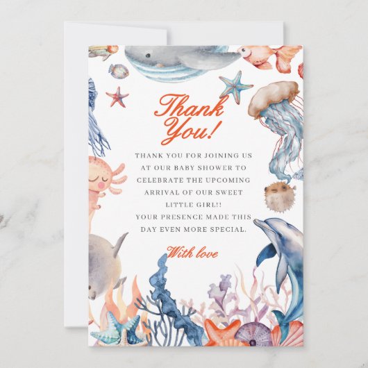 Wasserfarbe unter der Babydusche des Meeres Dankeskarte (Vorderseite)