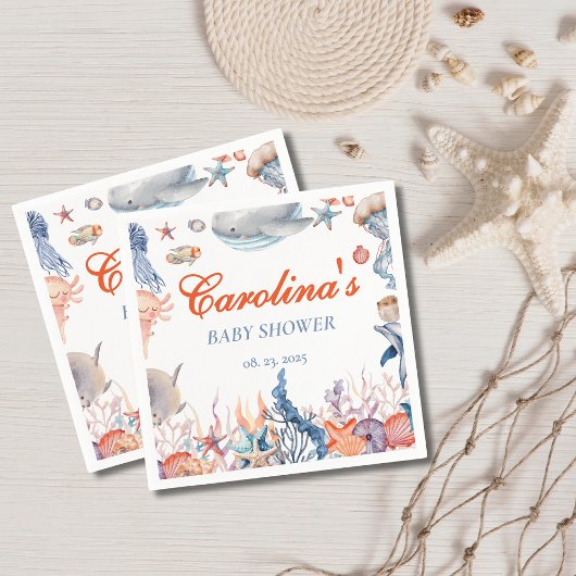 Wasserfarbe unter der Babydusche des Meeres Serviette