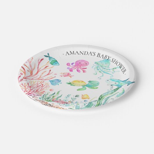 Wasserfarbe unter der Meeresschneedusche 7" Platte Pappteller (Schrägansicht)
