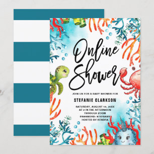 Wasserfarbe unter der Online-Kinderdusche des Meer Einladung