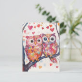Wasserfarbe Valentine Owl Pair Postkarte (Stehend Vorderseite)