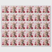 Wasserfarbe Valentinstag Kitten mit Rose Geschenkpapier (Flach)