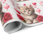 Wasserfarbe Valentinstag Kitten mit Rose Geschenkpapier (Rolleneckpunkt)