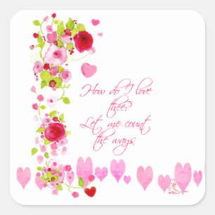 Wasserfarbe-Valentinstag-Verse mit rosa Herzen und Quadratischer Aufkleber