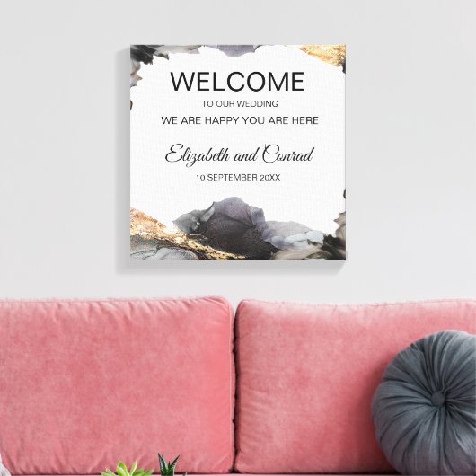 Wasserfarbe Vanessa Schwarz-Weiß-Canvas Print Leinwanddruck (Insitu (Wohnzimmer))