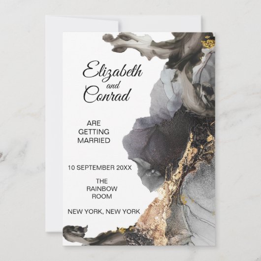 Wasserfarbe Vanessa Schwarzweiß Save the Date Einladung (Rückseite)