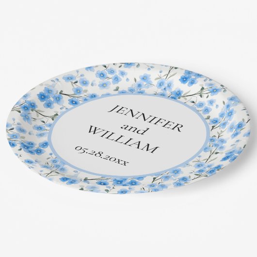 Wasserfarbe Vergessen Sie mir nicht Hochzeitsfeier Pappteller (Schrägansicht)