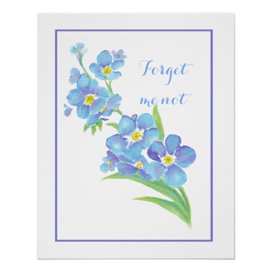 Wasserfarbe Vergessen Sie nicht Blume Hübsch blaue Poster (Vorderseite)