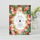 Wasserfarbe Verzauberte einfache Strawberry Geburt Einladung (Stehend Vorderseite)