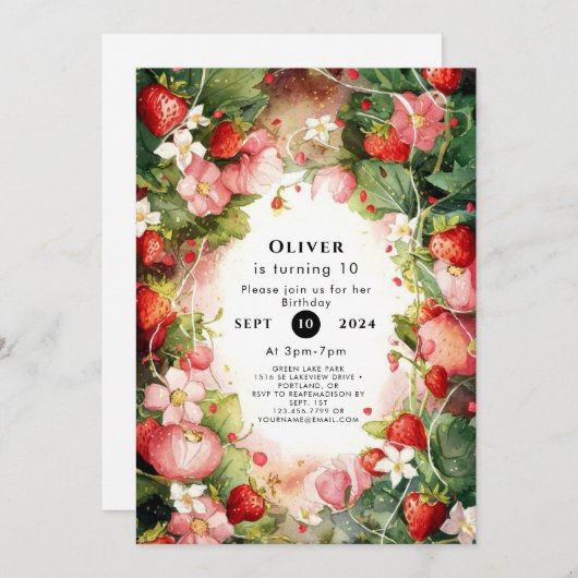Wasserfarbe Verzauberte einfache Strawberry Geburt Einladung (Vorne/Hinten)