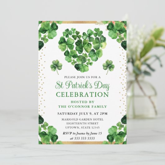 Wasserfarbe Vier Blätter Clovers St Patrick's Day Einladung (Stehend Vorderseite)