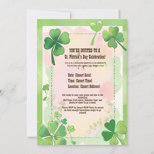 Wasserfarbe Vier Leaf Kleeblatt St. Patrick's Einladung (Vorderseite)