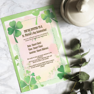 Wasserfarbe Vier Leaf Kleeblatt St. Patrick's Einladung