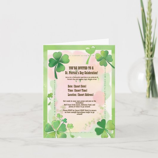 Wasserfarbe Vier Leaf Kleeblatt St. Patrick's Einladung (Vorderseite)