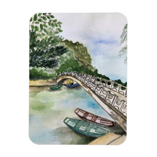 Wasserfarbe, Vietnam, Landschaft der Provinz Ninh Magnet