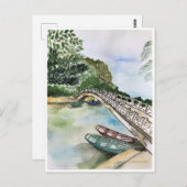 Wasserfarbe, Vietnam, Landschaft der Provinz Ninh  Postkarte (Vorne/Hinten)